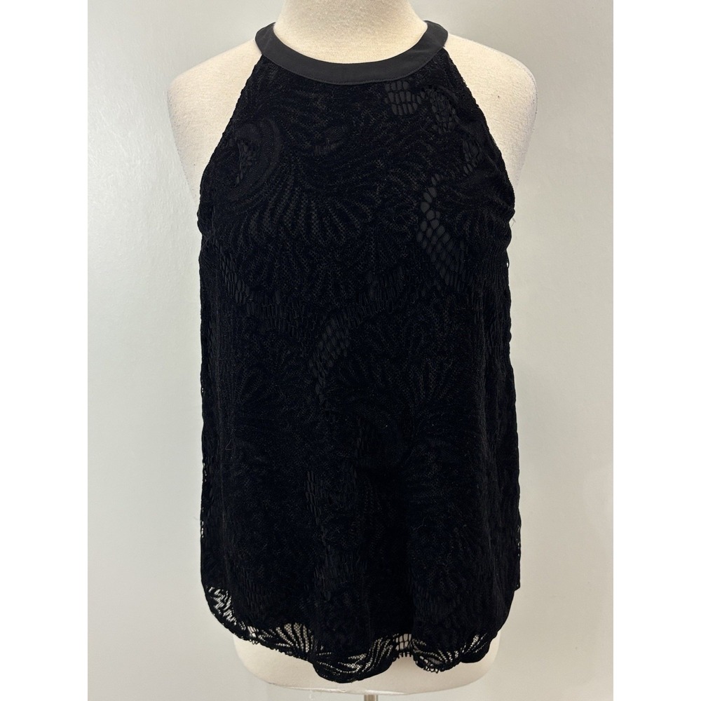 LOFT velvet Burnout Halter Top Shirt Sz Small Black Whimsigoth Layered